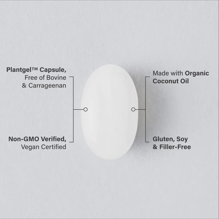 A single Sports Research Biotin veggie softgel infographic.