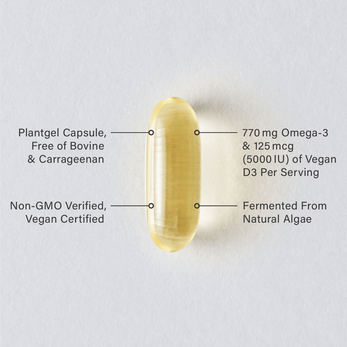A single Sports Research Vegan Omega 3 + Vitamin D3 plantgel infographic.