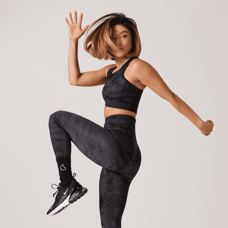 SR | Apparel Feature List Image - Female - gray camo top and leggings