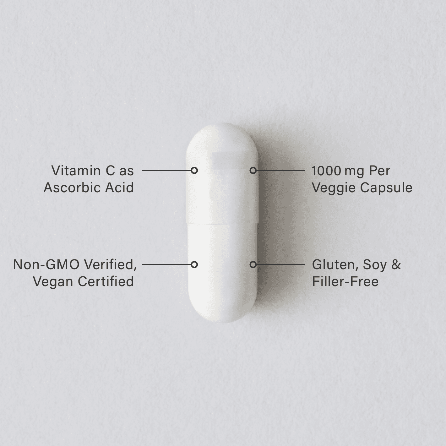 A single Sports Research High Potency Vitamin C veggie capsule infographic.